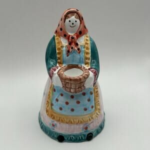Vintage Pier 1 Imports Handpainted Peasant Woman Candle Holder Folk Art Babushka